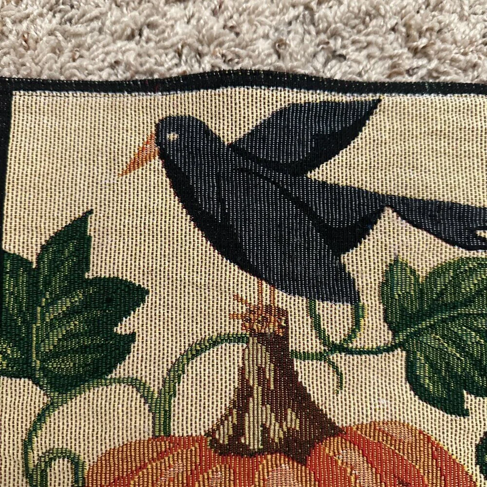 Vintage Fall Tapestry Placemats Lot of 2 Pumpkin Raven Autumn